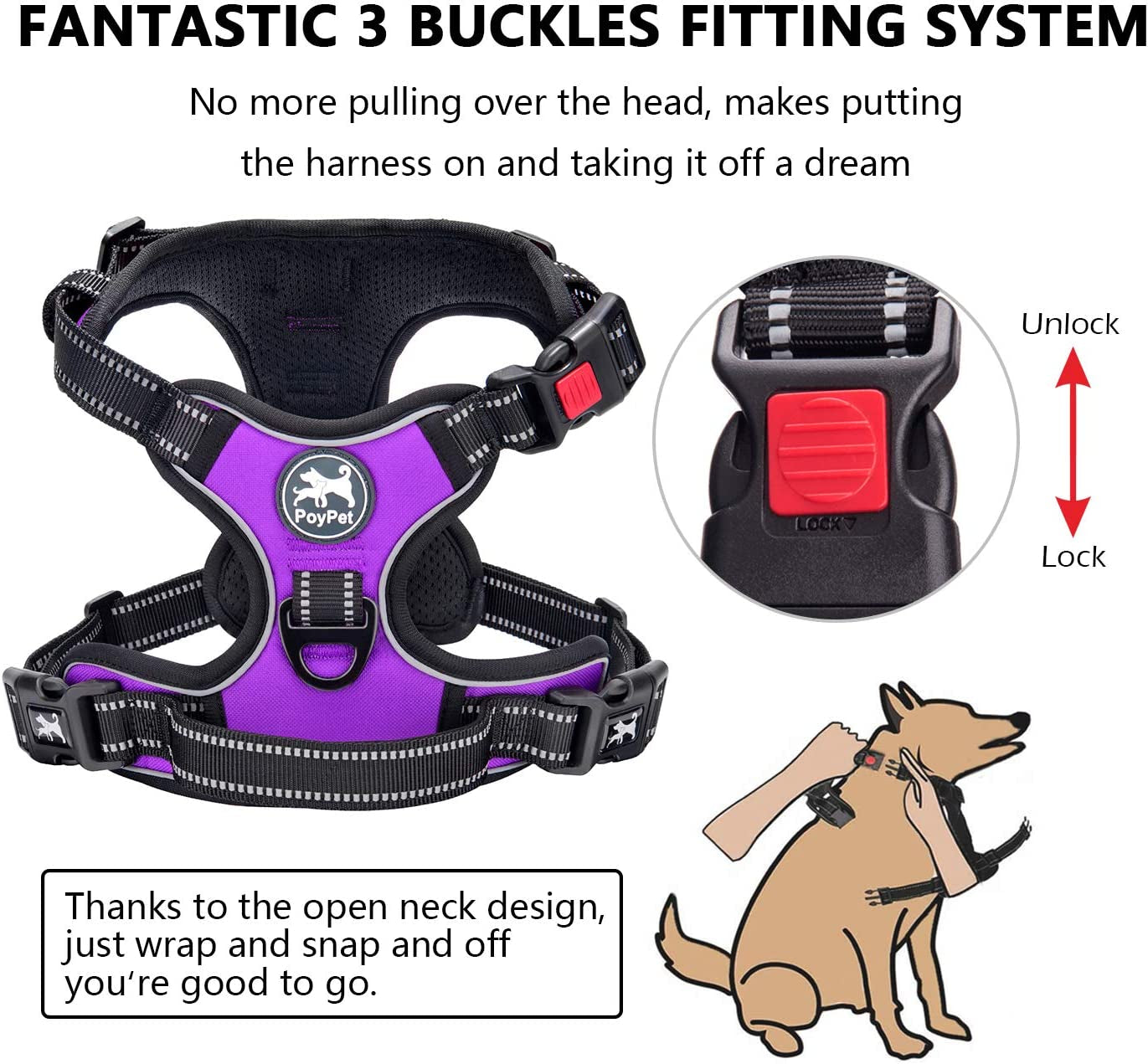 Ultimate Comfort & Control: No Pull Dog Harness with Reflective Design for All Breeds (Purple, Medium)