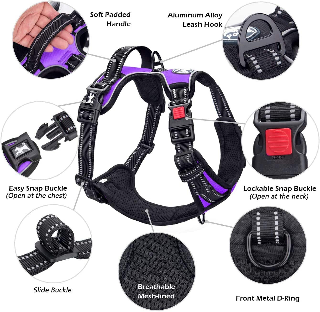 Ultimate Comfort & Control: No Pull Dog Harness with Reflective Design for All Breeds (Purple, Medium)