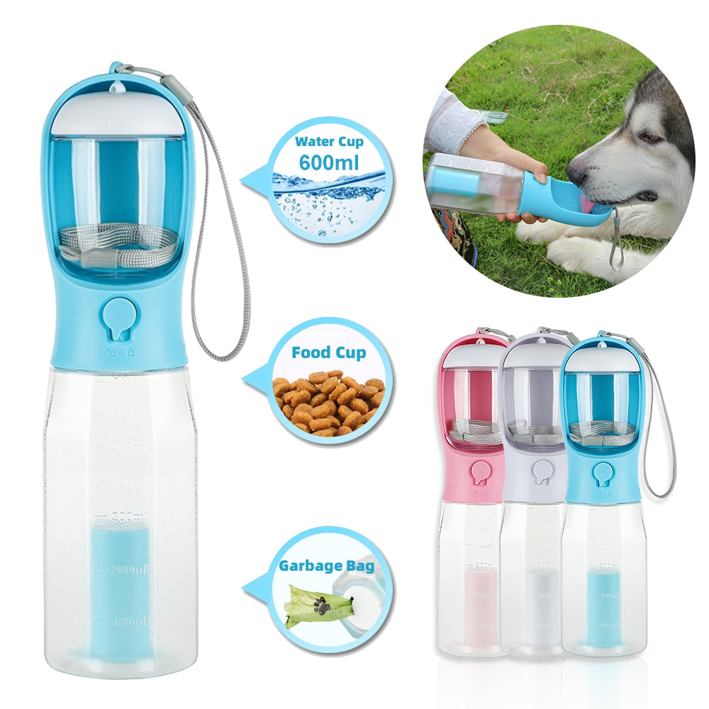 Ultimate 3-in-1 Portable Cat & Dog Water Bottle with Food Feeder and Poop Dispenser - Leak-Proof and Multifunctional Pet Travel Essential